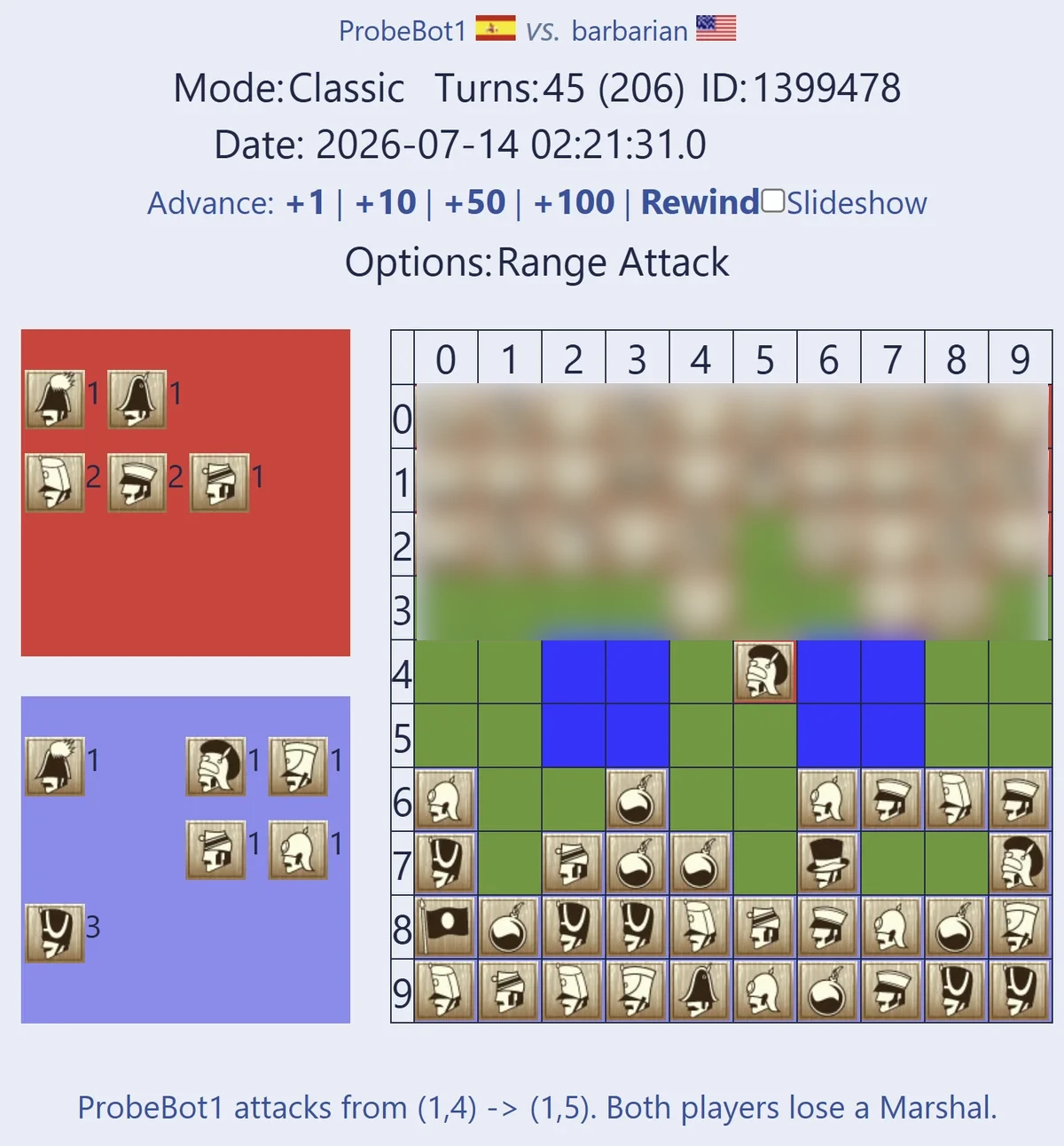 Brigade turn 45 — both players lose a Marshal in a single exchange